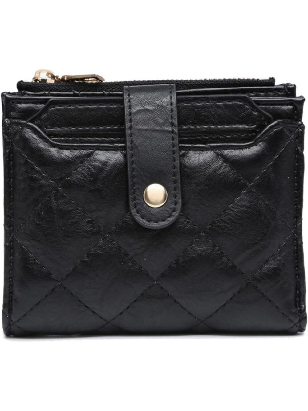 Quilted Vegan Leather Wallet for Women | Credit Card Holder & Coin Pouch - Black